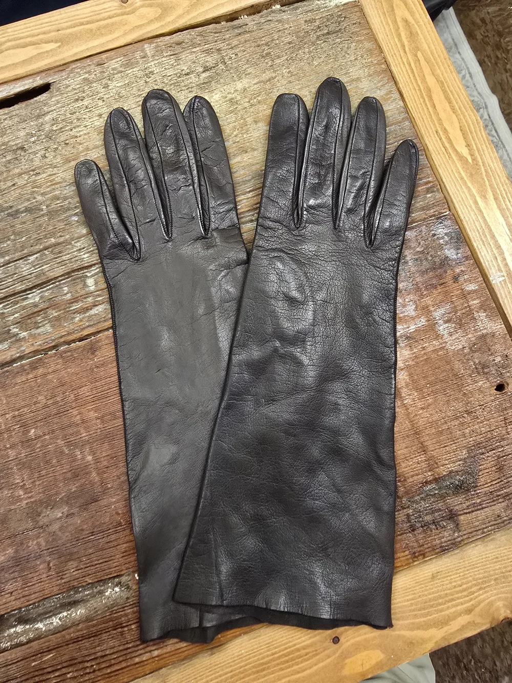 Vintage Christian Dior Women's Dark Brown Leather Mid-Long Gloves